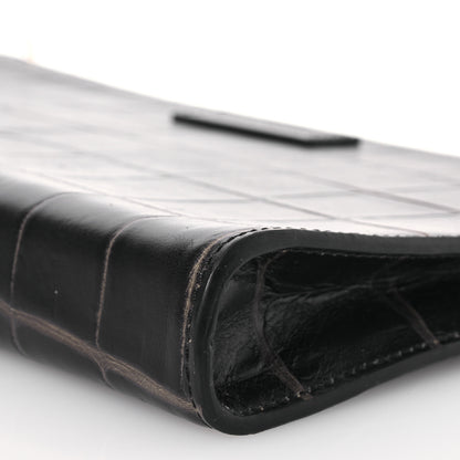 Alexander McQueen Calfskin Crocodile Embossed Knuckle Flat Zip Clutch Black 11 of 16