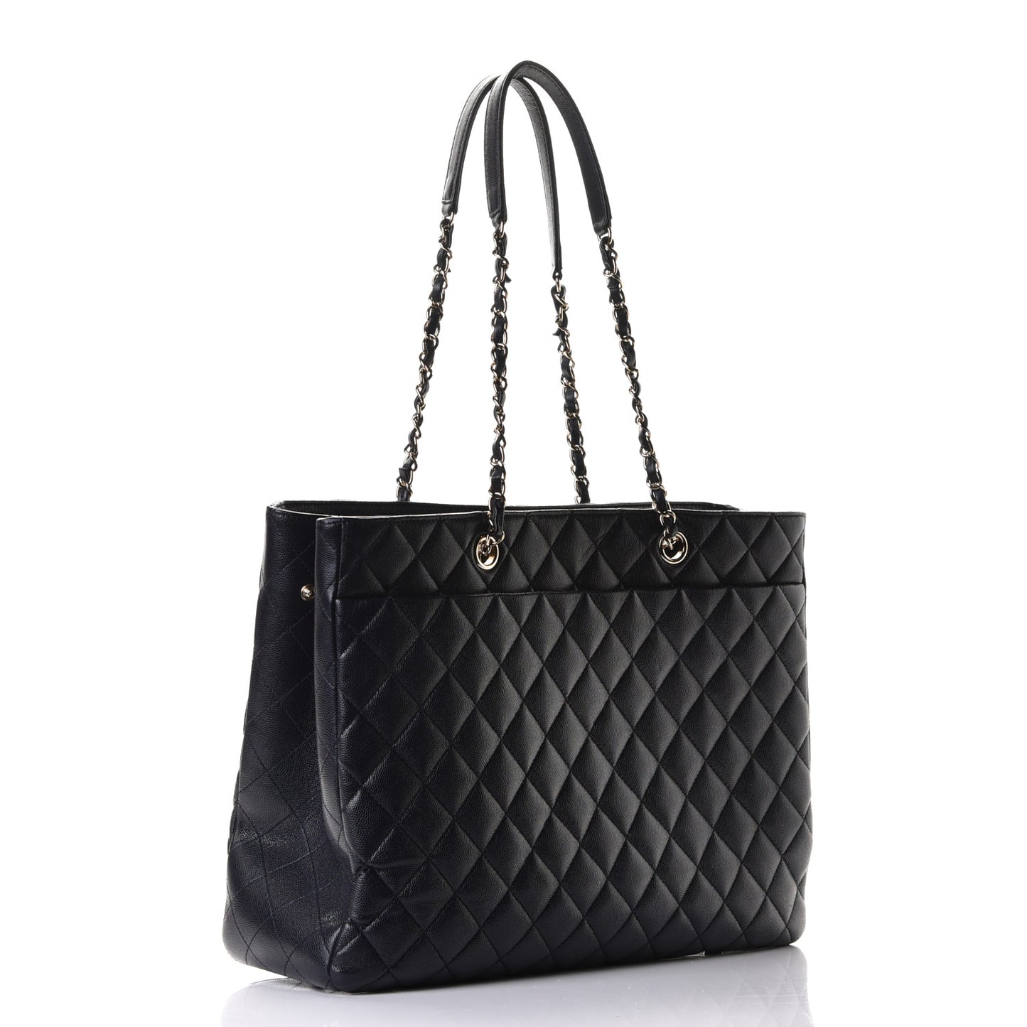 Caviar Quilted Large CC Shopping Tote Navy