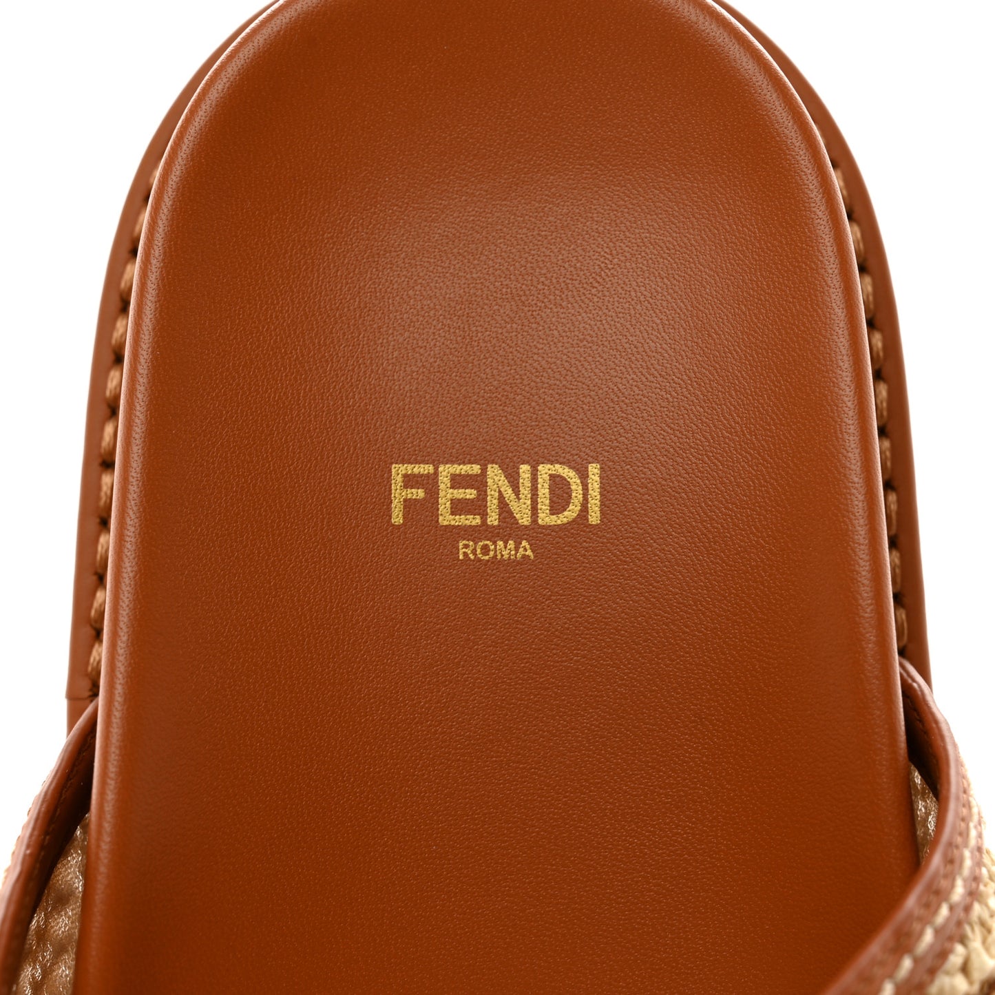 Raffia Vitello Womens Fendi Feel Buckled Slide Sandals 39 Paglia Brandy