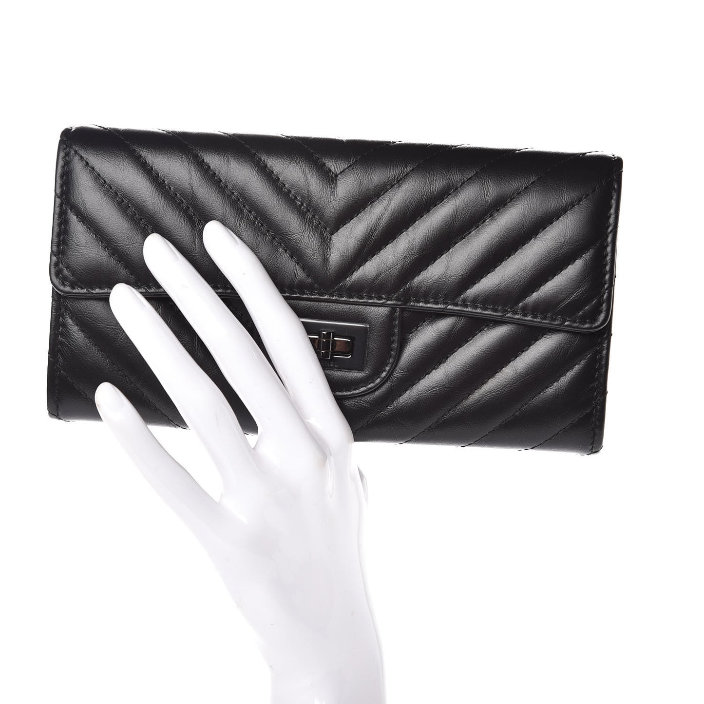 Aged Calfskin Chevron Quilted 2.55 Reissue Flap Wallet So Black