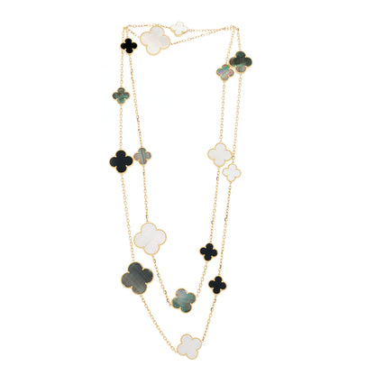 Van Cleef & Arpels 18K Yellow Gold Onyx Mother of Pearl 16 Motifs Magic Alhambra Necklace 3 of 6