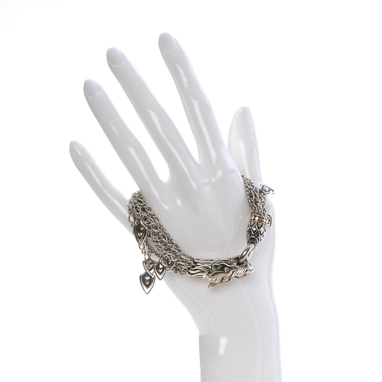 Sterling Silver 18K Yellow Gold Naga Dragon Multi Strand Chain Bracelet