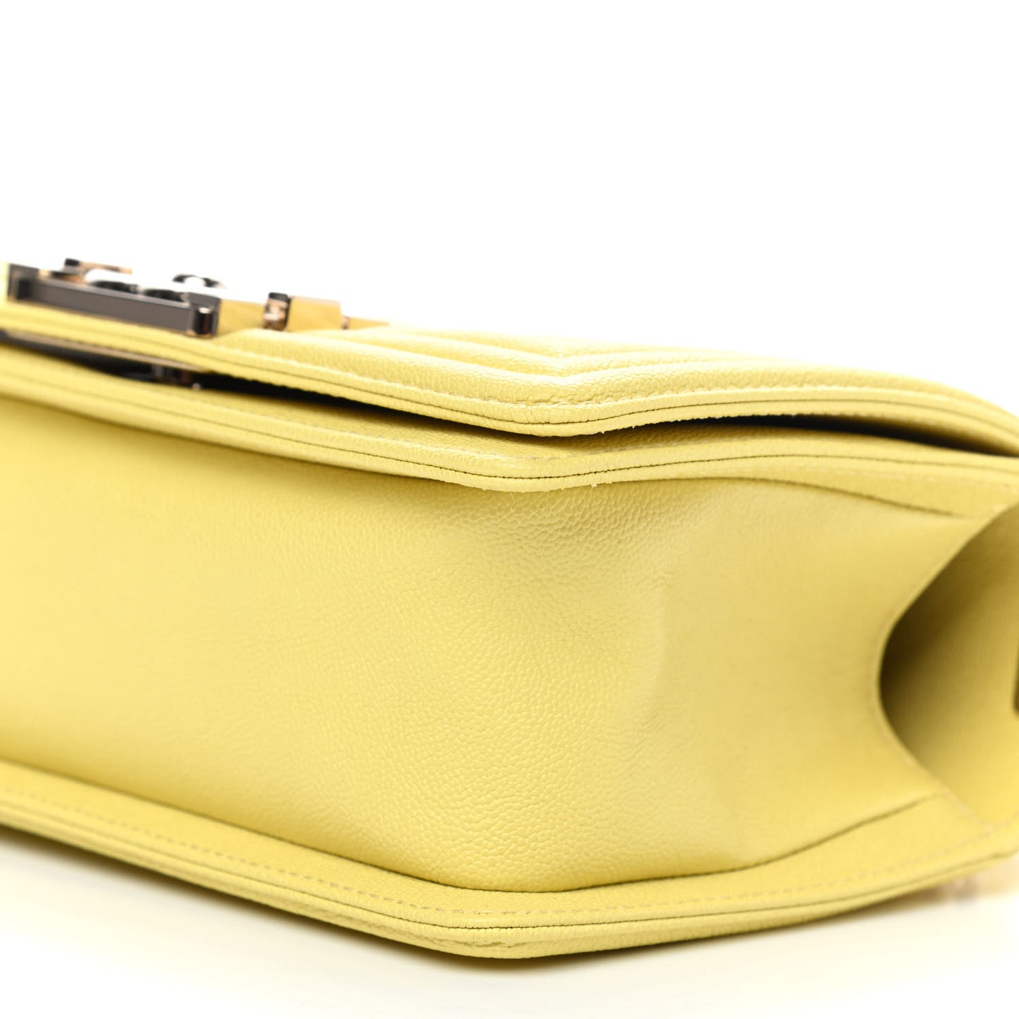 Caviar Chevron Quilted Small Boy Flap Yellow