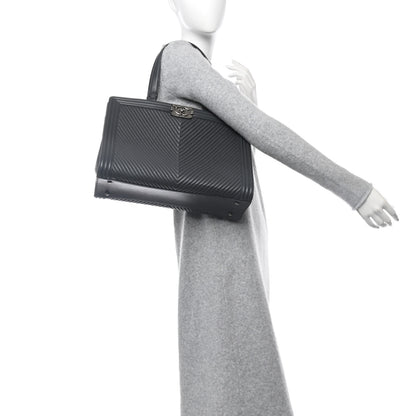 Chanel Calfskin Chevron Quilted Boy Shopping Tote Grey 2 of 12