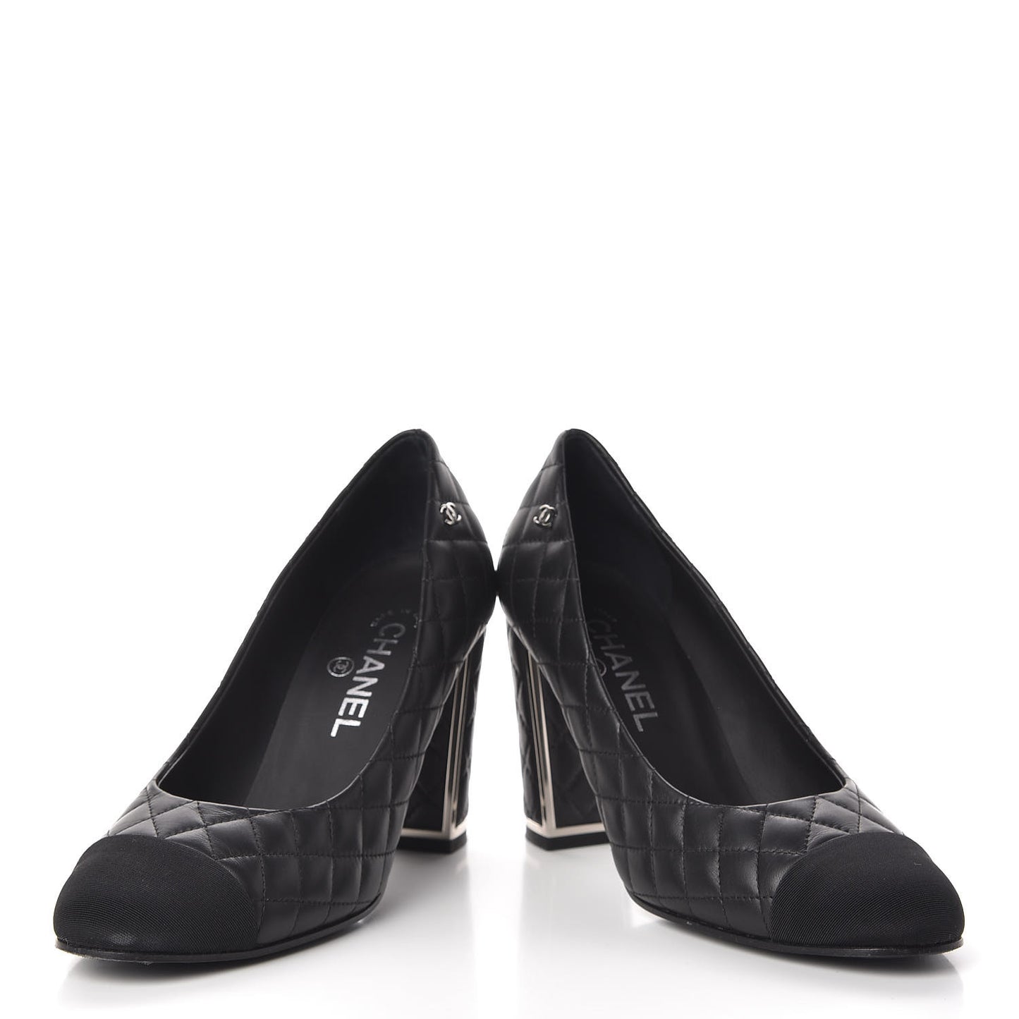 Lambskin Grosgrain Quilted Cap Toe CC Pumps 39 Black