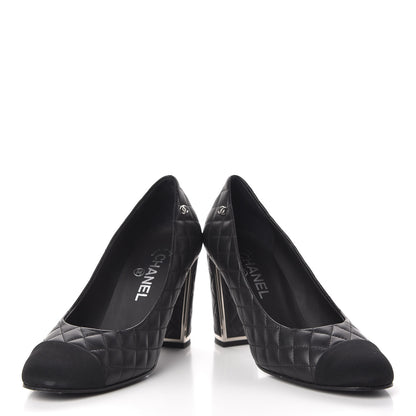 Chanel Lambskin Grosgrain Quilted Cap Toe CC Pumps 39 Black 6 of 15