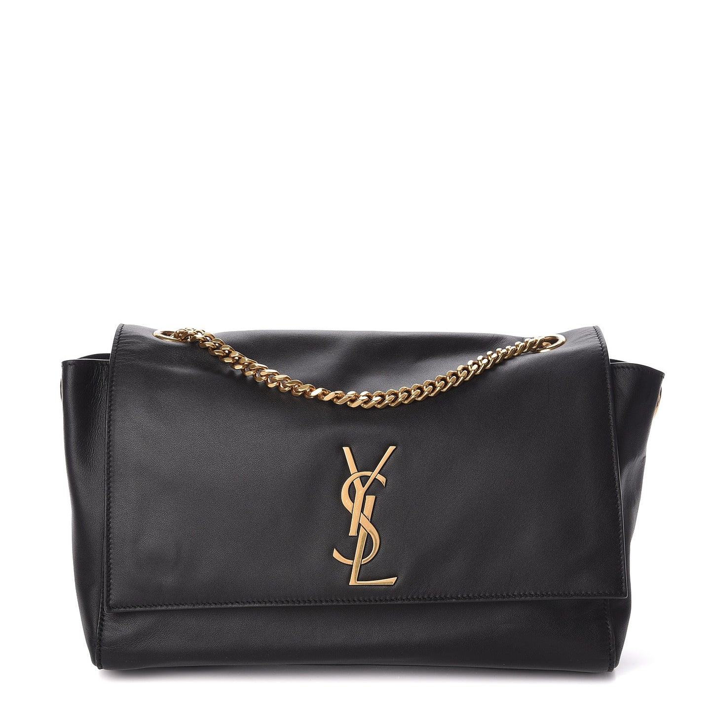 Smooth Calfskin Suede Medium Reversible Monogram Kate Satchel Black