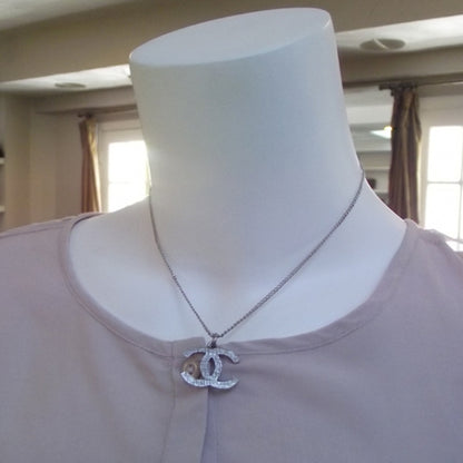 Chanel CC Logo Necklace Silver 2 of 3