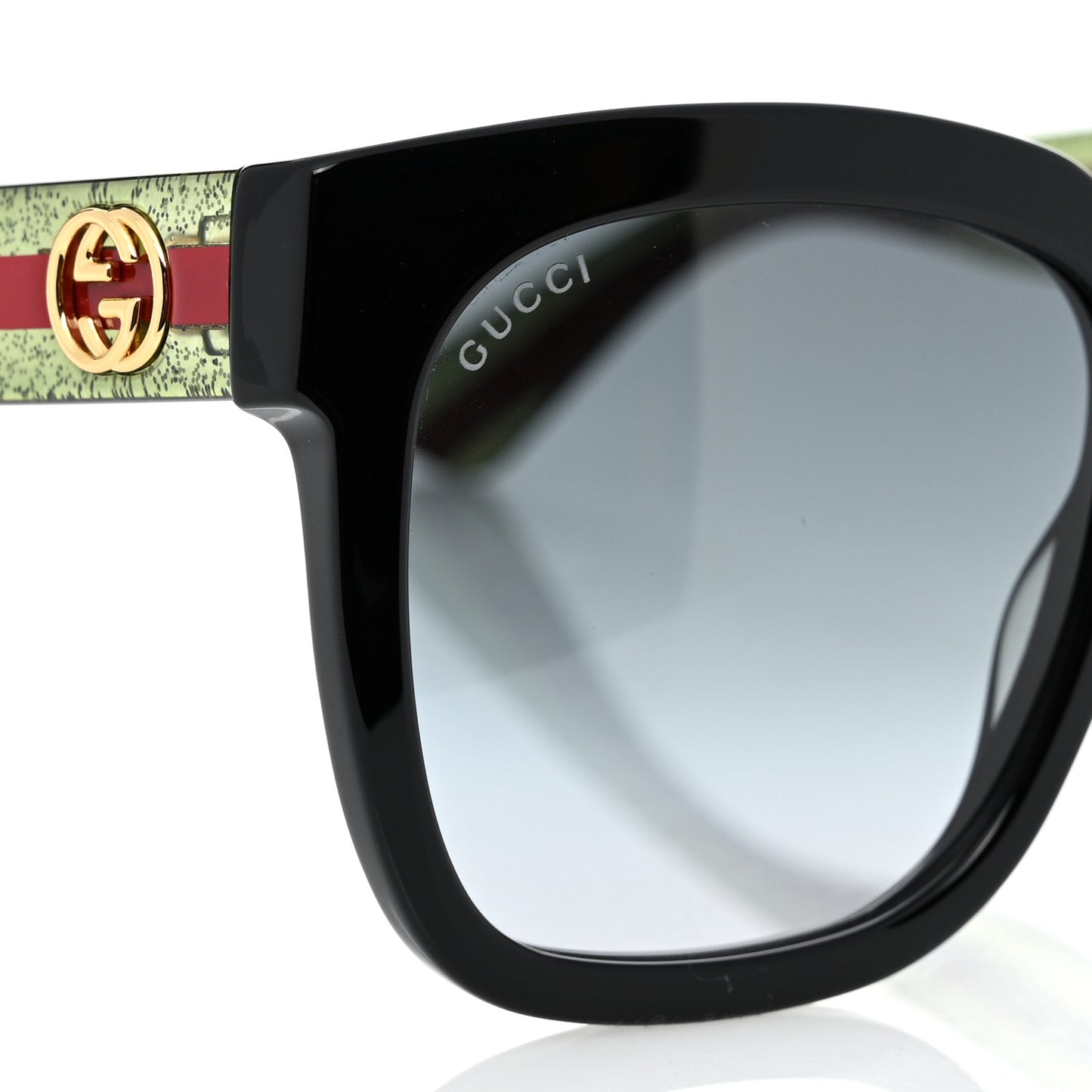 Acetate Square Frame Web Glitter Sunglasses GG0034S Black Green