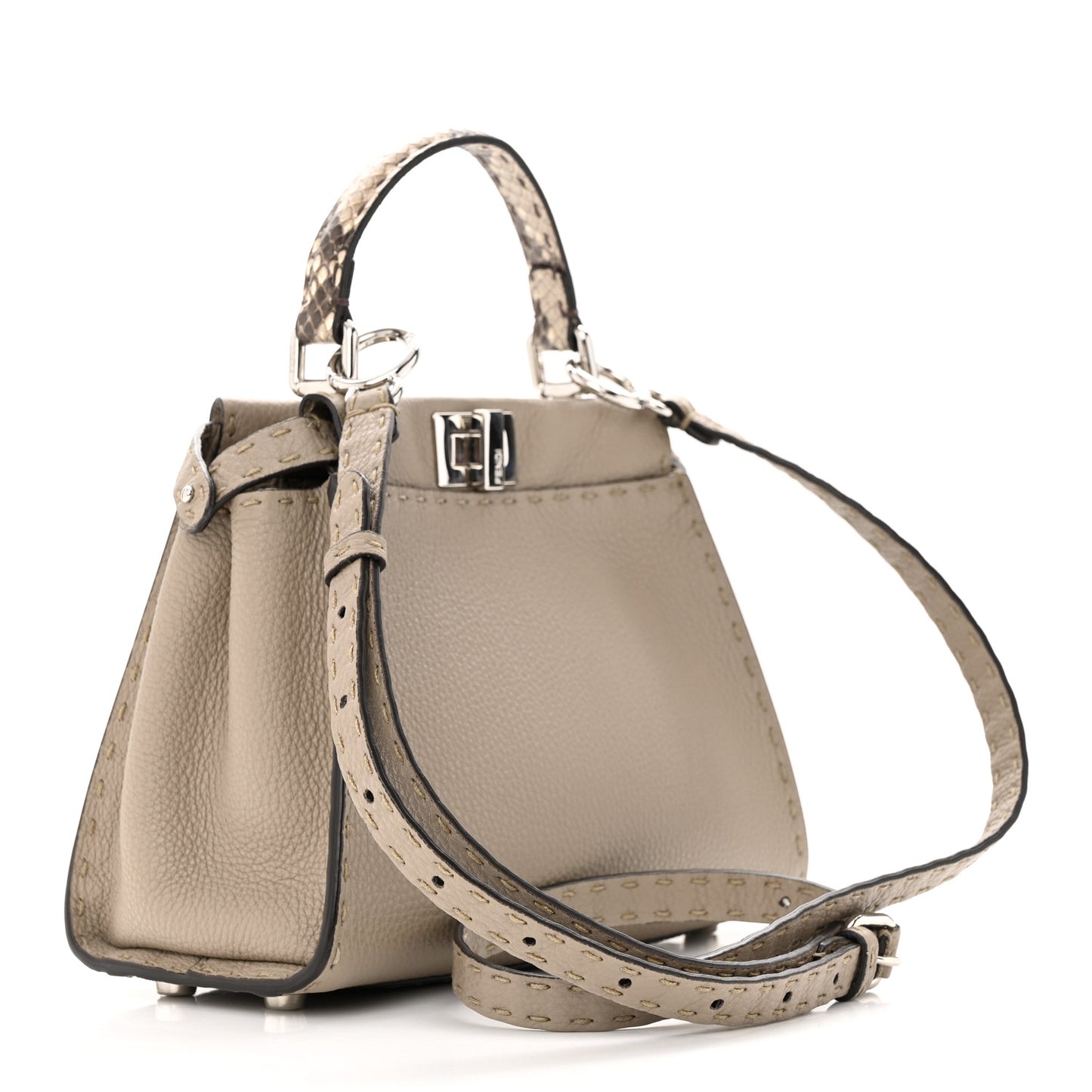 Cuoio Romano Snakeskin Selleria Mini Peekaboo Iconic Satchel Corda White