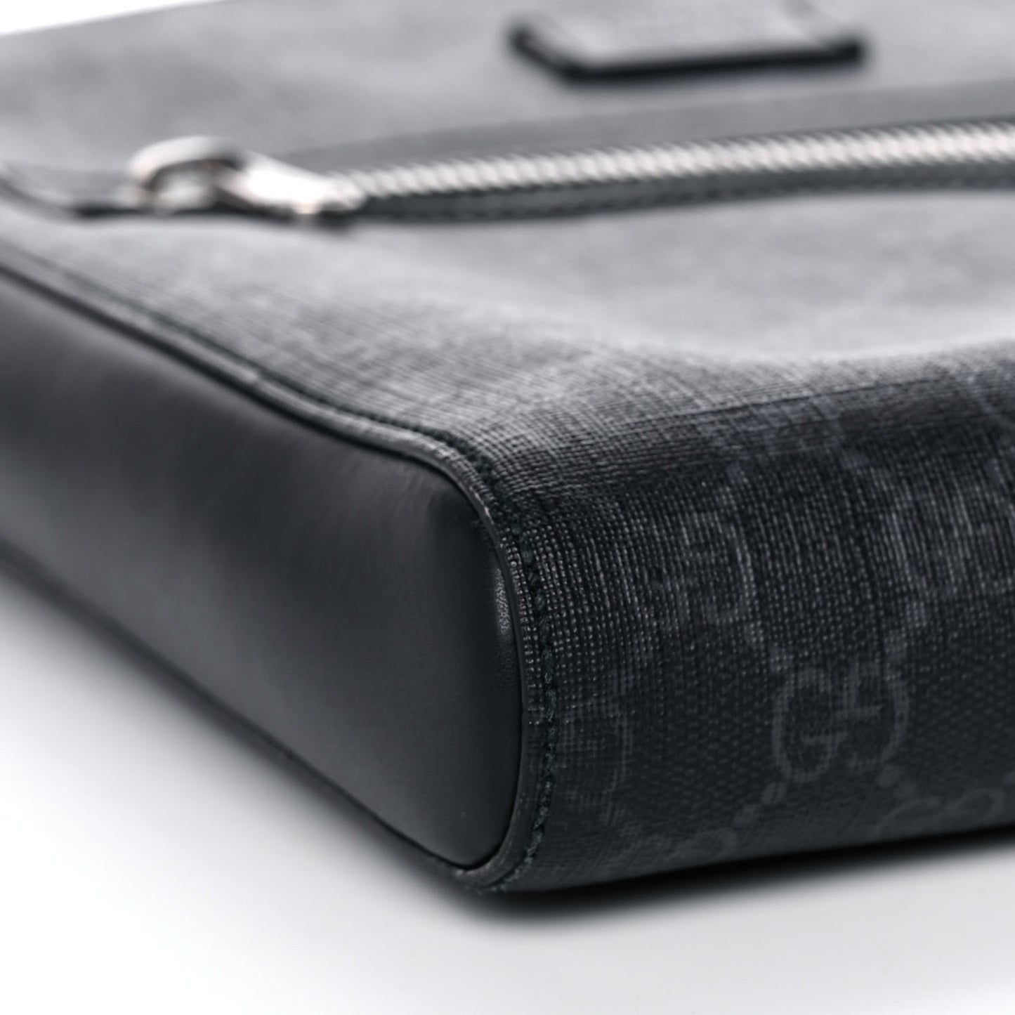 GG Supreme Monogram Appia Calfskin Web Flat Messenger Bag Black Grey