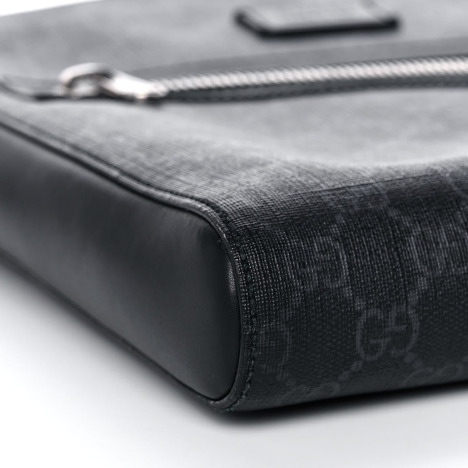 Gucci GG Supreme Monogram Appia Calfskin Web Flat Messenger Bag Black Grey 10 of 13