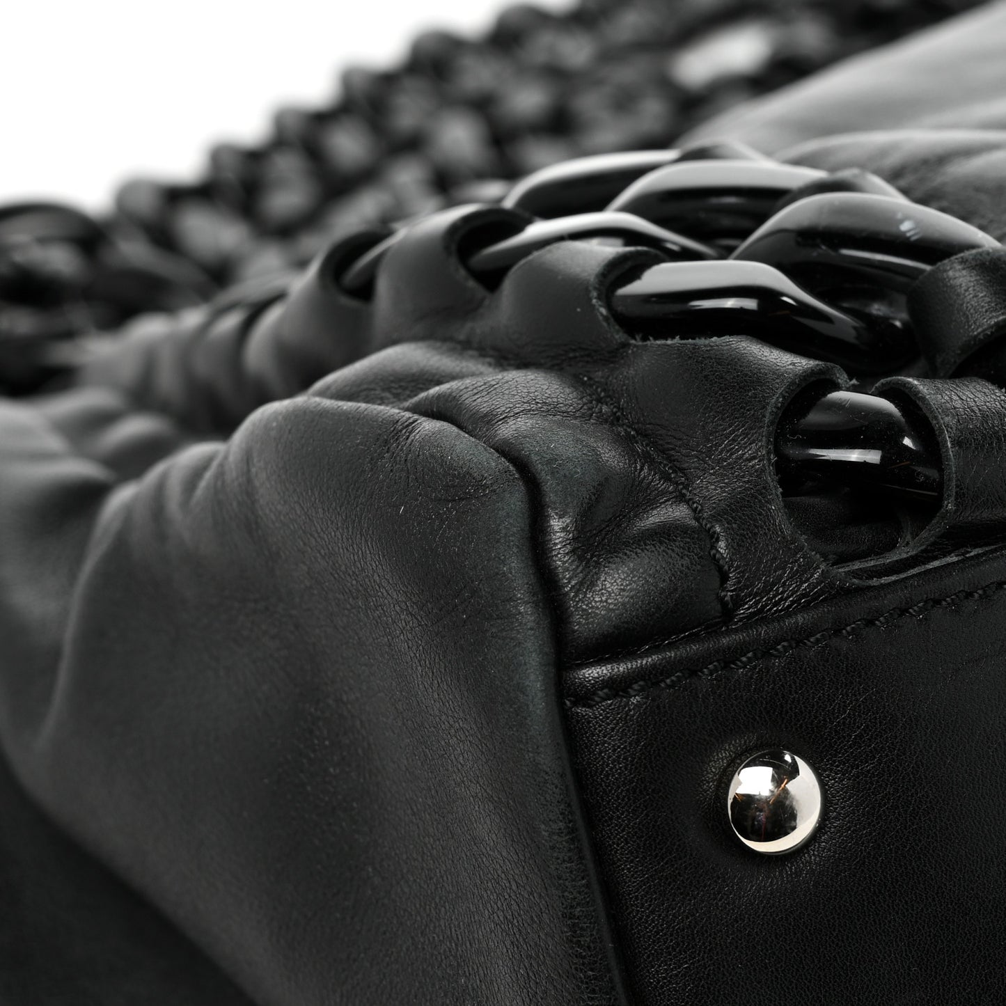 Calfskin Modern Chain Rhodoid East West Tote Black