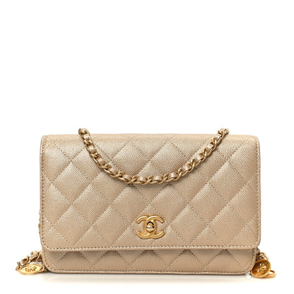 Chanel Metallic Caviar Quilted Coin Wallet On Chain WOC Gold 1 of 12