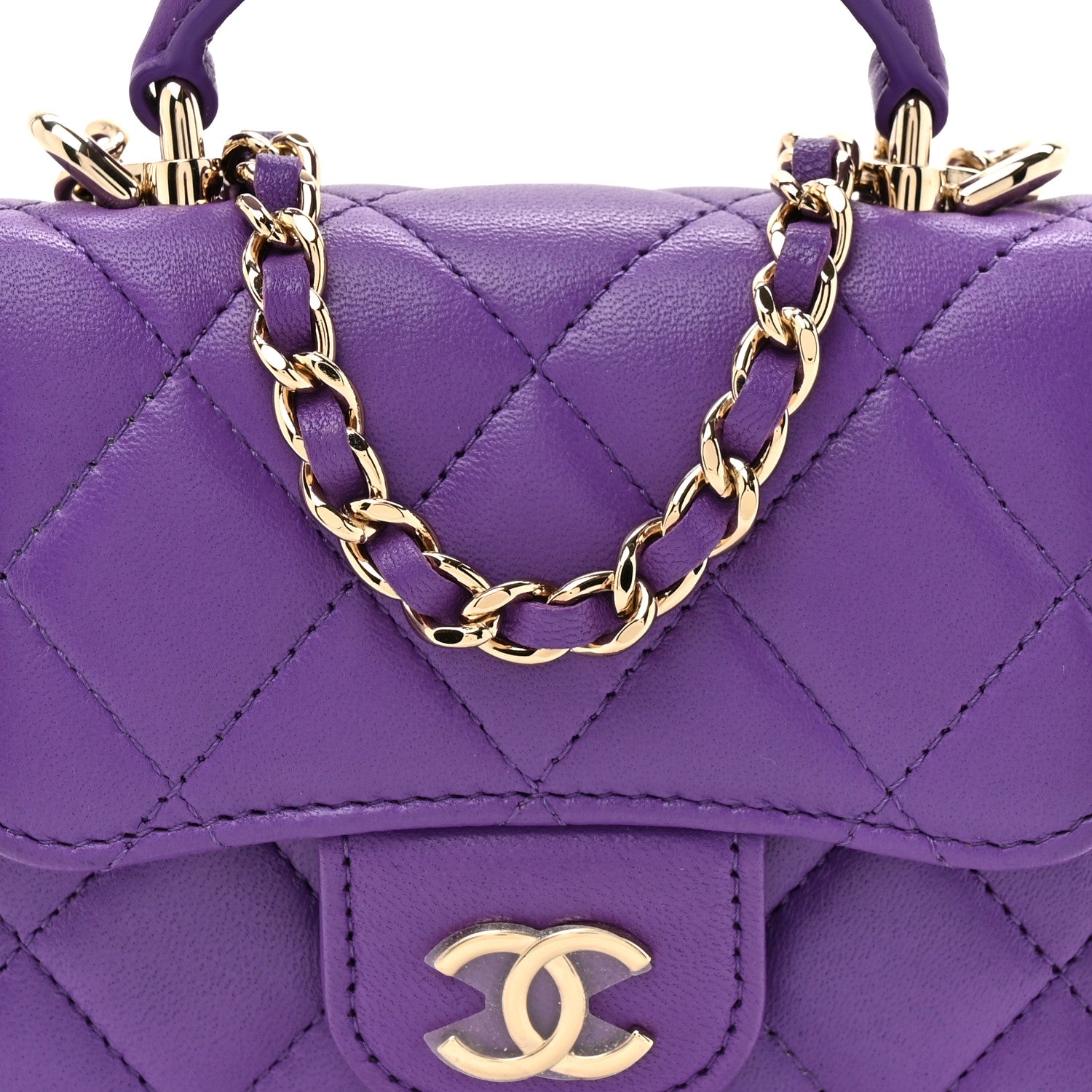 Chanel Lambskin Quilted Top Handle Flap Clutch With Chain Purple 8 of 13
