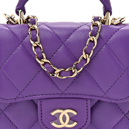 Chanel Lambskin Quilted Top Handle Flap Clutch With Chain Purple 8 of 13