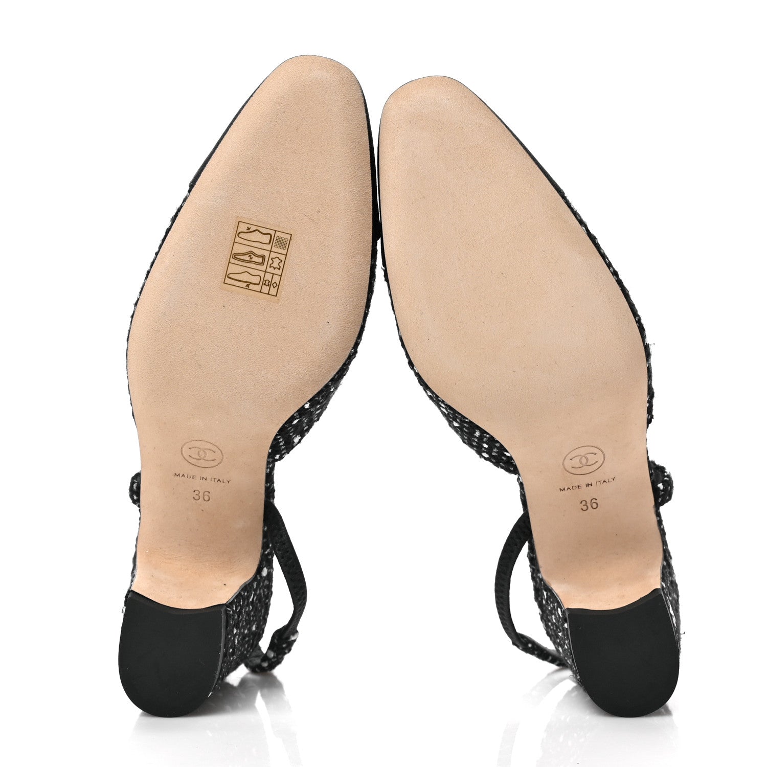 Chanel Tweed Grosgrain Cap Toe CC Slingback Pumps 36 Black White 5 of 7