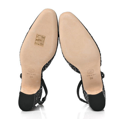 Chanel Tweed Grosgrain Cap Toe CC Slingback Pumps 36 Black White 5 of 7