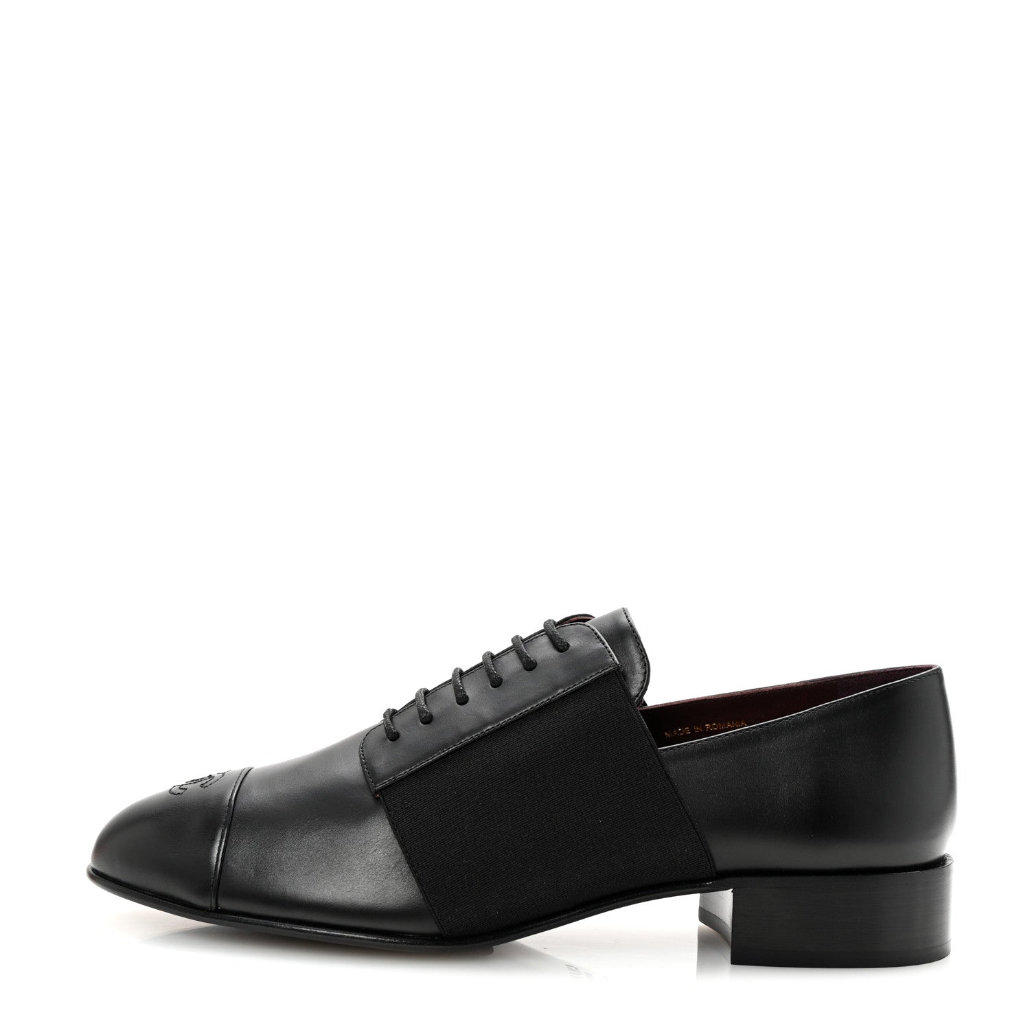 Chanel Calfskin Elastic Lace Up Cap Toe CC Loafers 40 Black 1 of 9