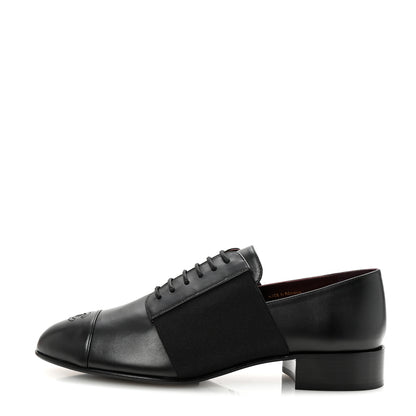 Chanel Calfskin Elastic Lace Up Cap Toe CC Loafers 40 Black 1 of 9