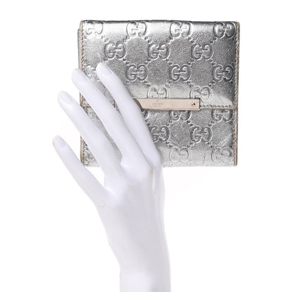 Gucci Metallic Guccissima Metal Bar French Flap Wallet Silver 2 of 13
