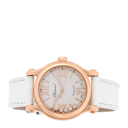 Chopard 18K Rose Gold Alligator 5 Diamond 30mm Happy Sport Automatic Watch White 2 of 6