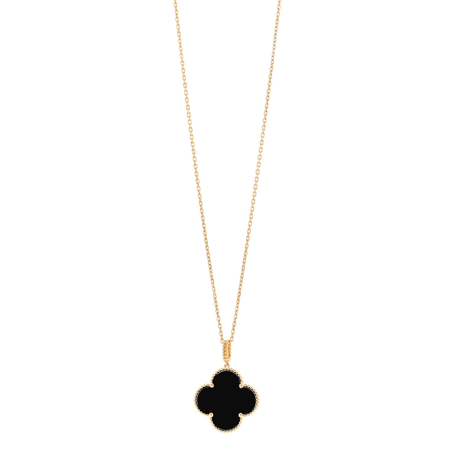 Van Cleef & Arpels 18K Yellow Gold Black Onyx Magic Alhambra Pendant Necklace 1 of 6
