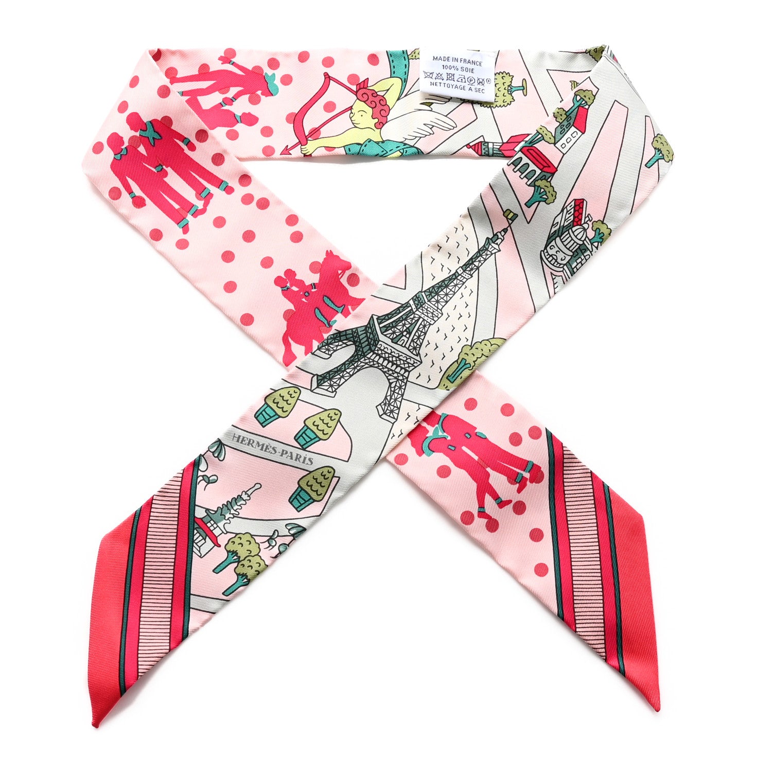 Hermes Silk Les Nouveaux Amoureux de Paris Twilly Rose Pale Vert Rose 1 of 4