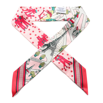 Hermes Silk Les Nouveaux Amoureux de Paris Twilly Rose Pale Vert Rose 1 of 4