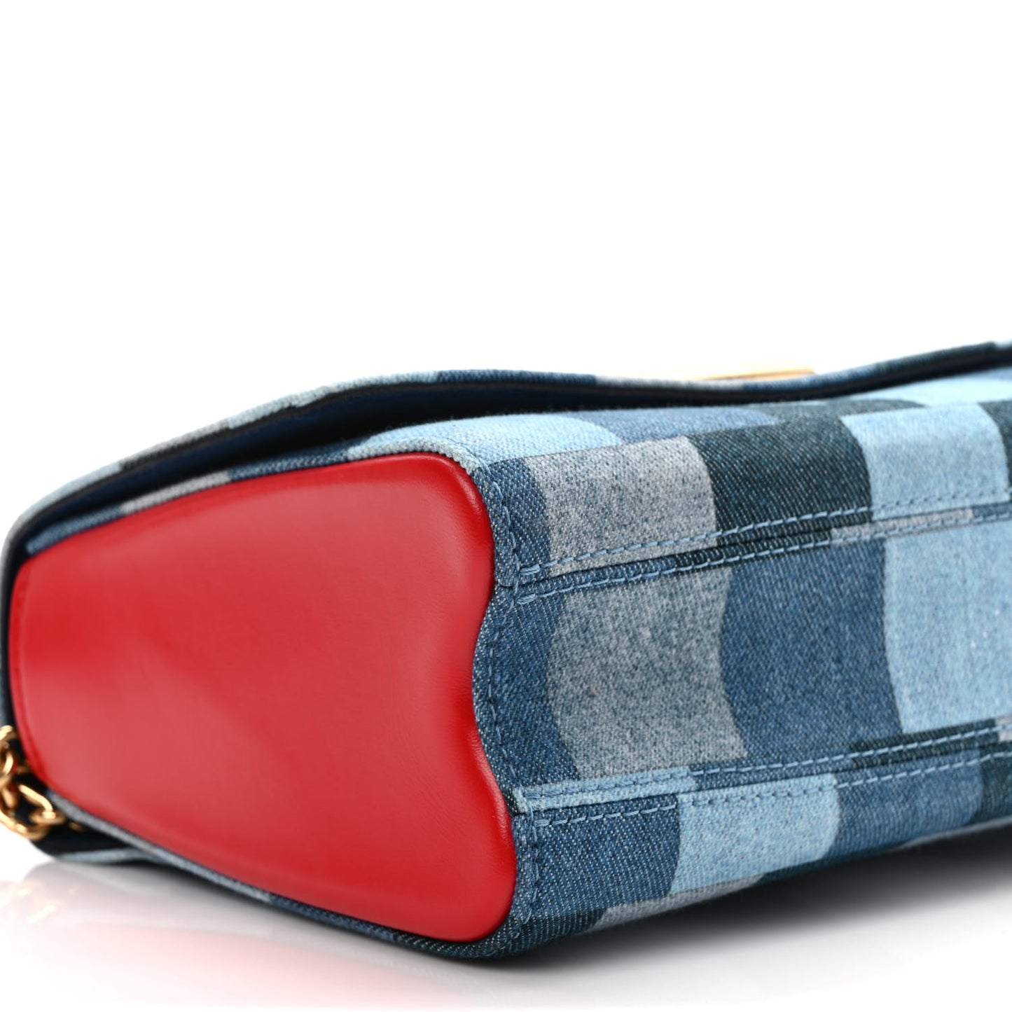 Denim Damier Monogram Twist Shoulder Bag MM Blue Rouge