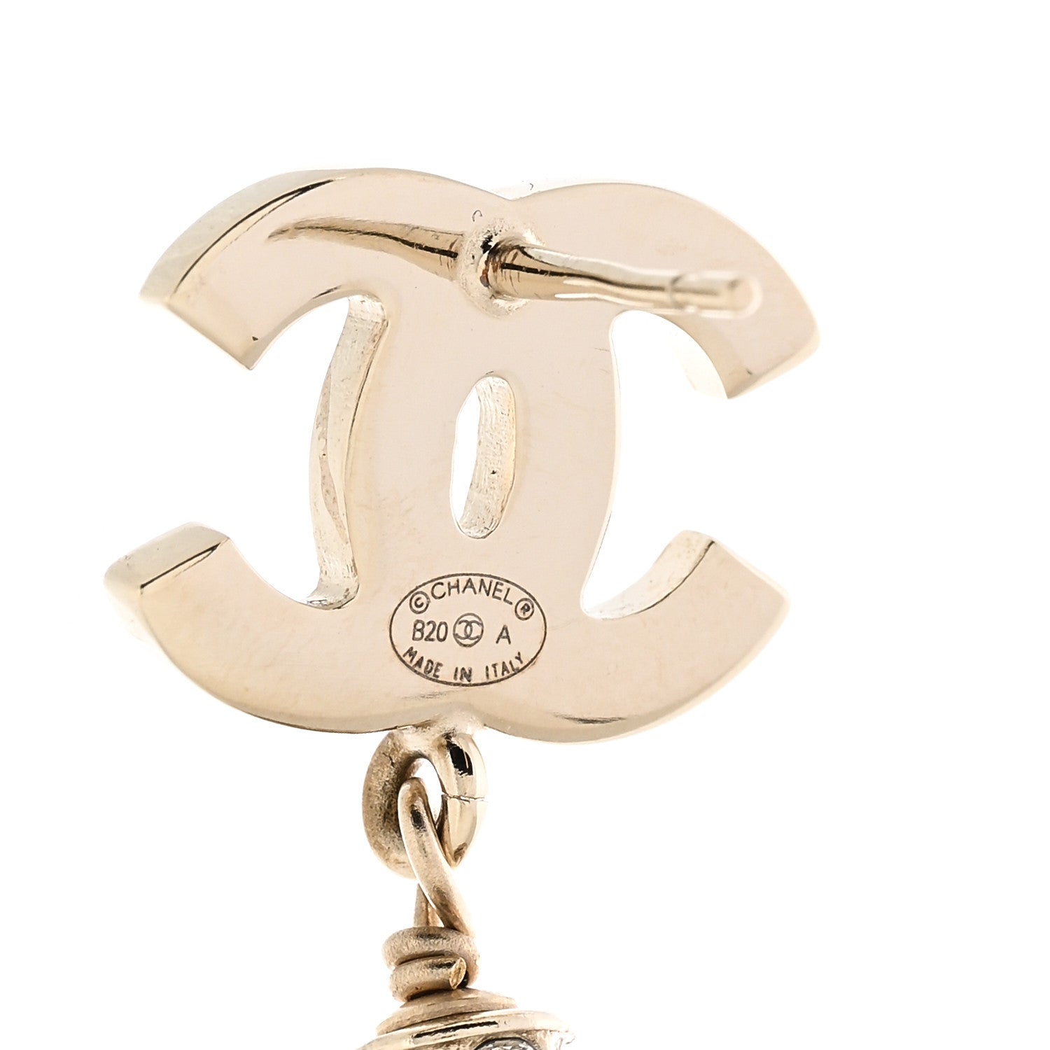 Chanel Pearl Crystal CC Drop Earrings Gold 4 of 5