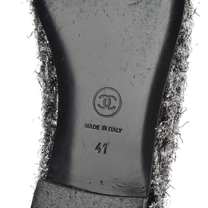 Chanel Metallic Tweed Lambskin Cap Toe Ballerina Flats 41 Black Silver 7 of 15