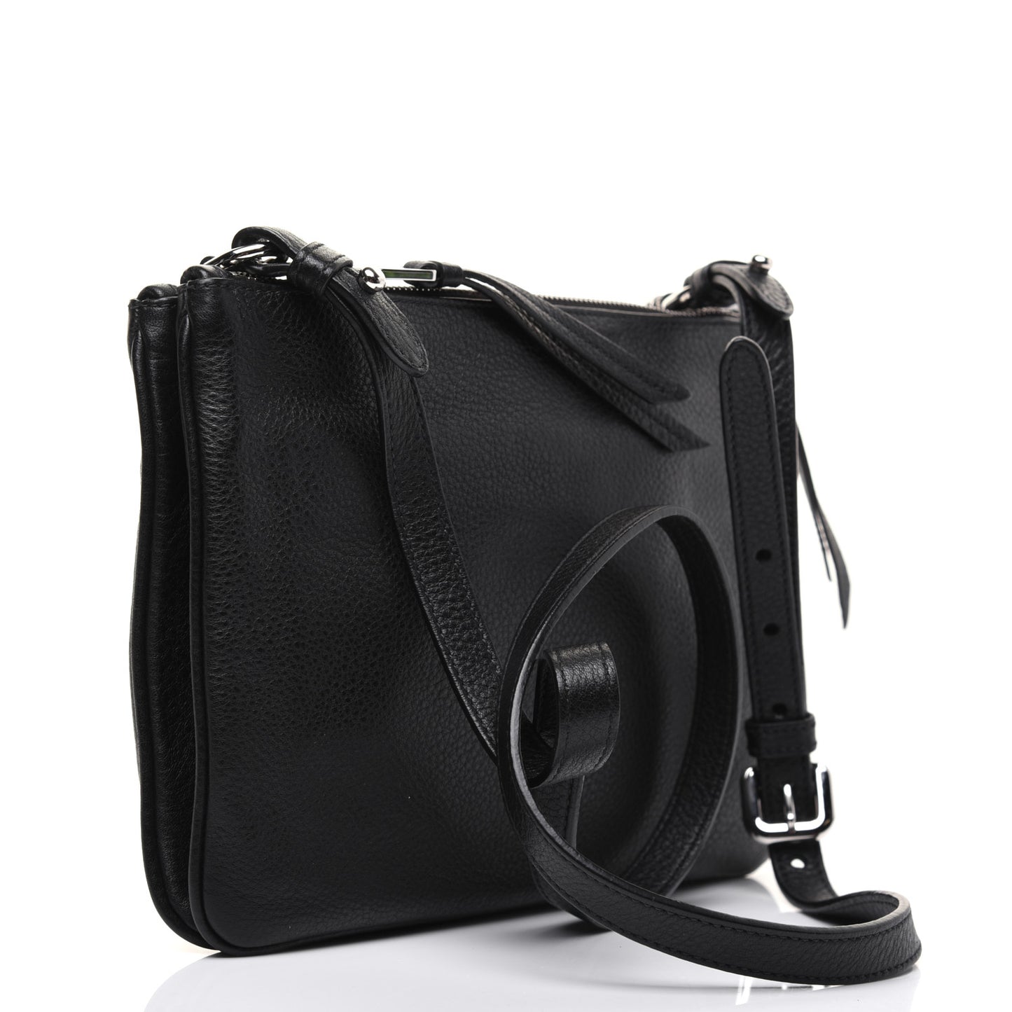 Vitello Phenix Double Zip Crossbody Bag Black
