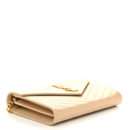 Saint Laurent Grain De Poudre Matelasse Chevron Monogram Envelope Chain Wallet Nude Powder 4 of 10
