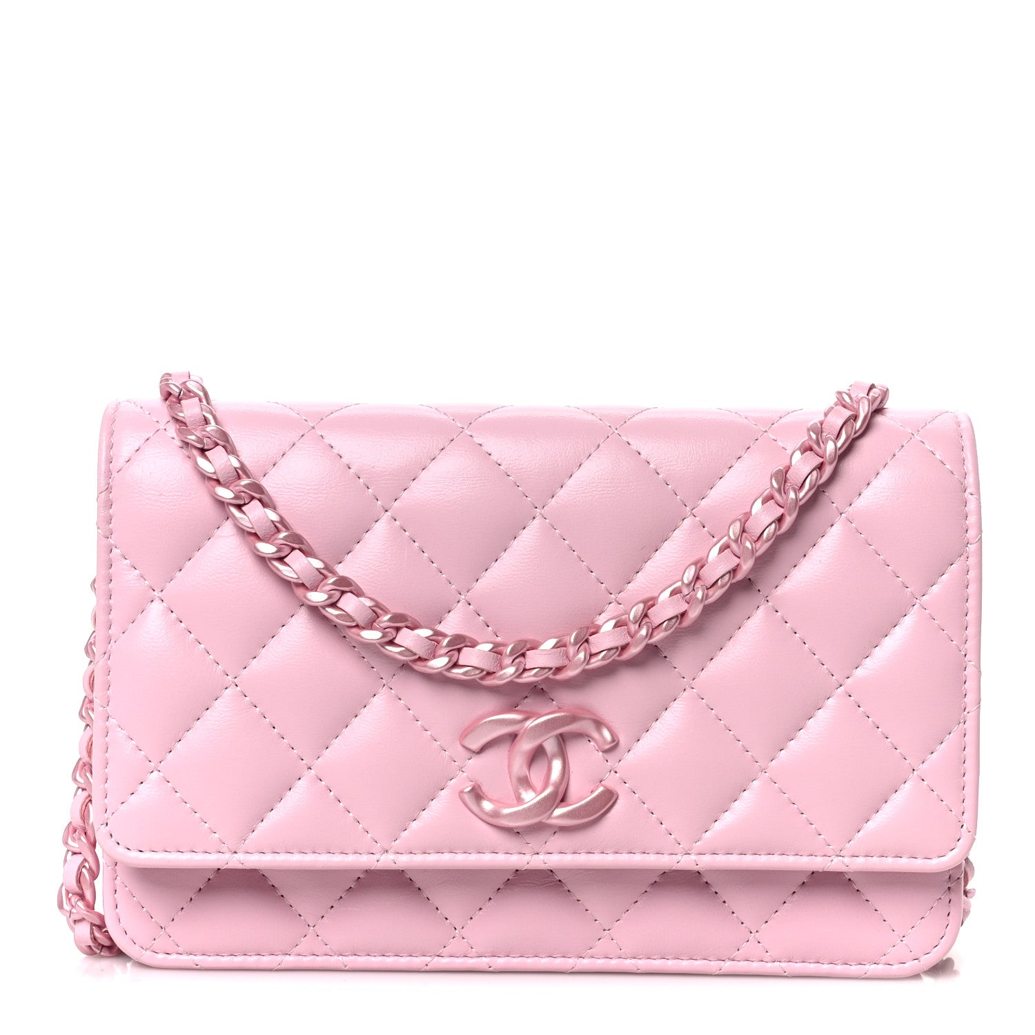 Chanel Calfskin Quilted Pearly CC Wallet On Chain WOC Pink 1 of 11