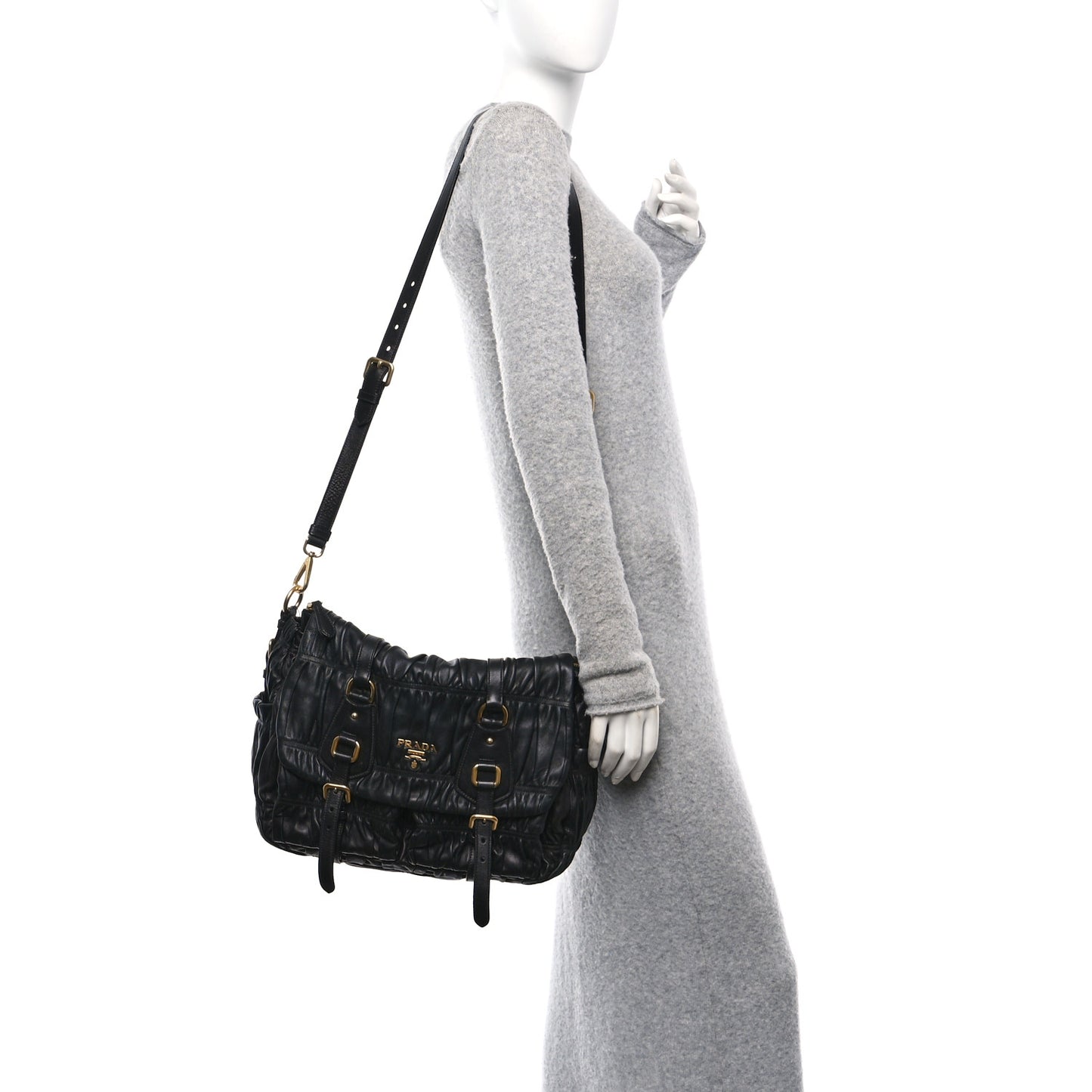 Nappa Gaufre Messenger Tote Black
