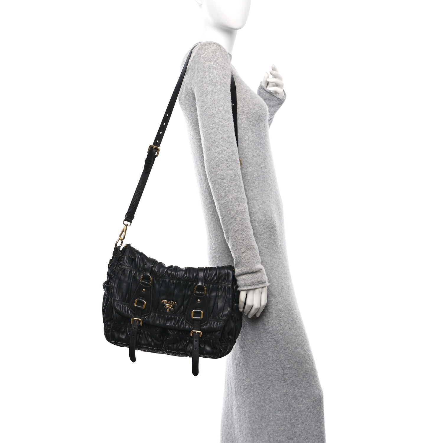 Prada Nappa Gaufre Messenger Tote Black 2 of 9