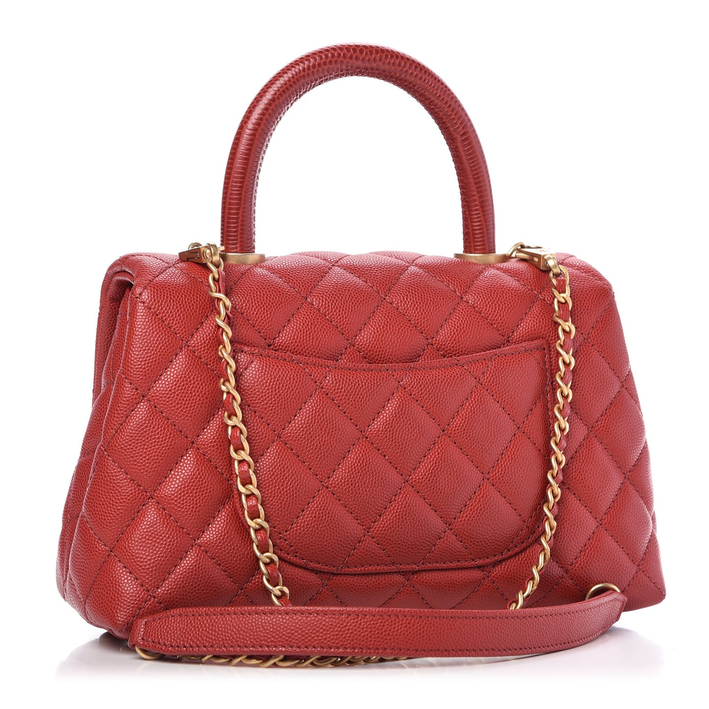 Caviar Lizard Embossed Quilted Mini Coco Handle Flap Red