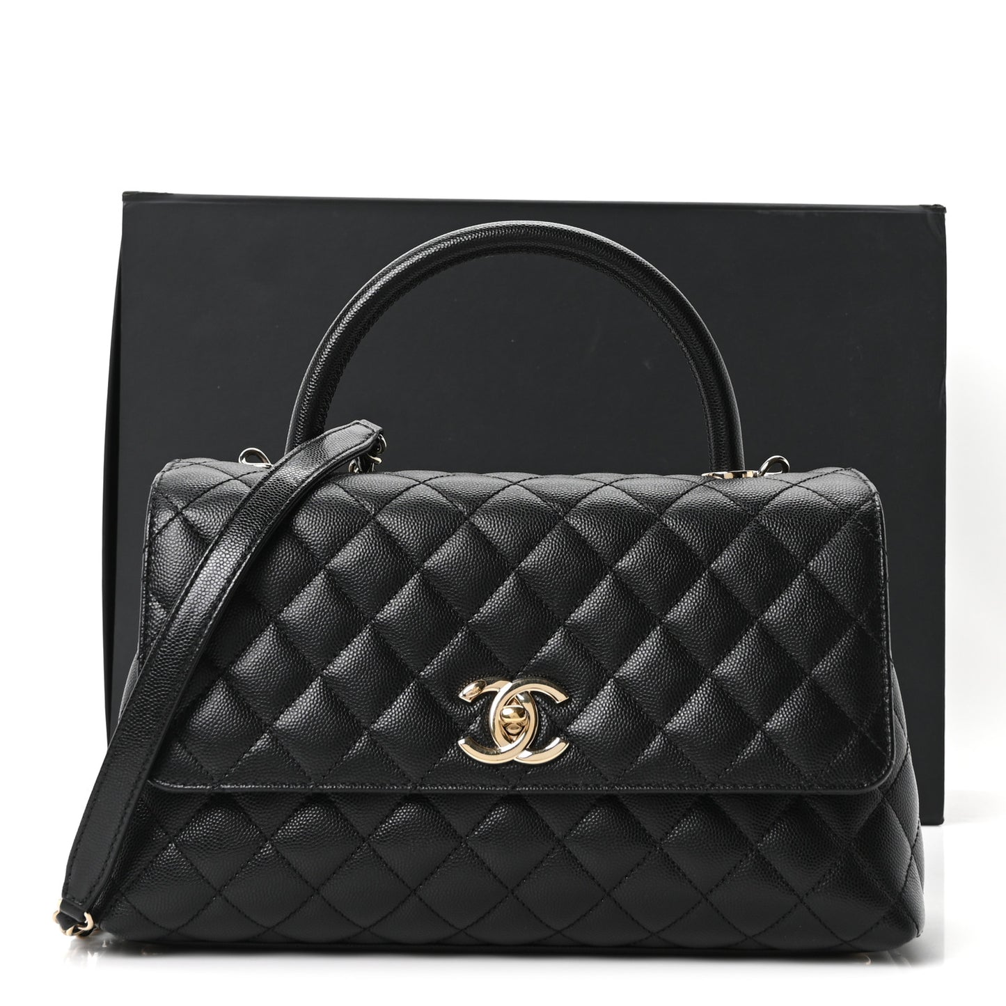 Caviar Quilted Small Coco Handle Flap Black