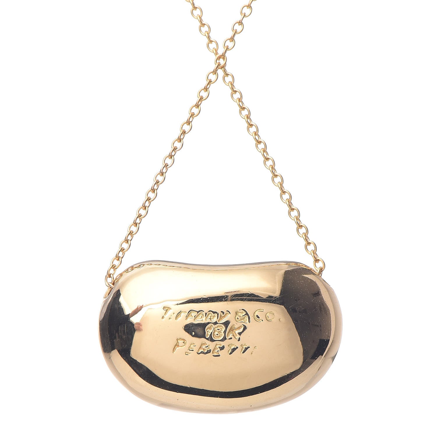Tiffany 18K Yellow Gold 20mm Elsa Peretti Bean Pendant Necklace 5 of 7