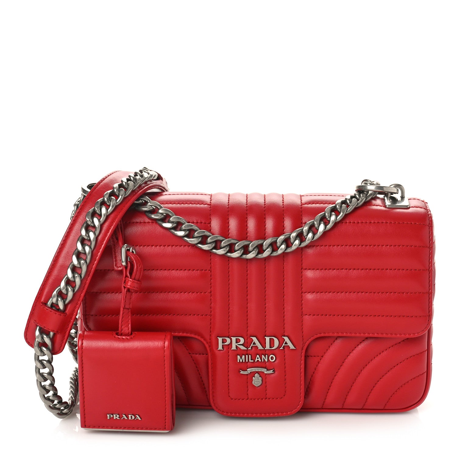 Prada Soft Calfskin Impunture Diagramme Medium Chain Flap Shoulder Bag Fuoco 1 of 8