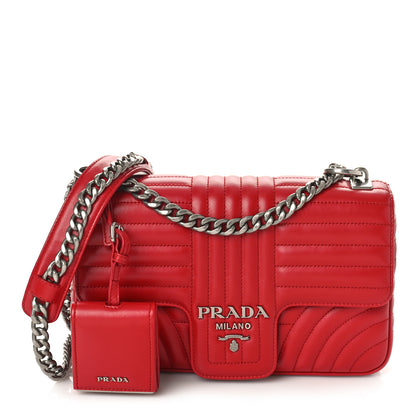Prada Soft Calfskin Impunture Diagramme Medium Chain Flap Shoulder Bag Fuoco 1 of 8