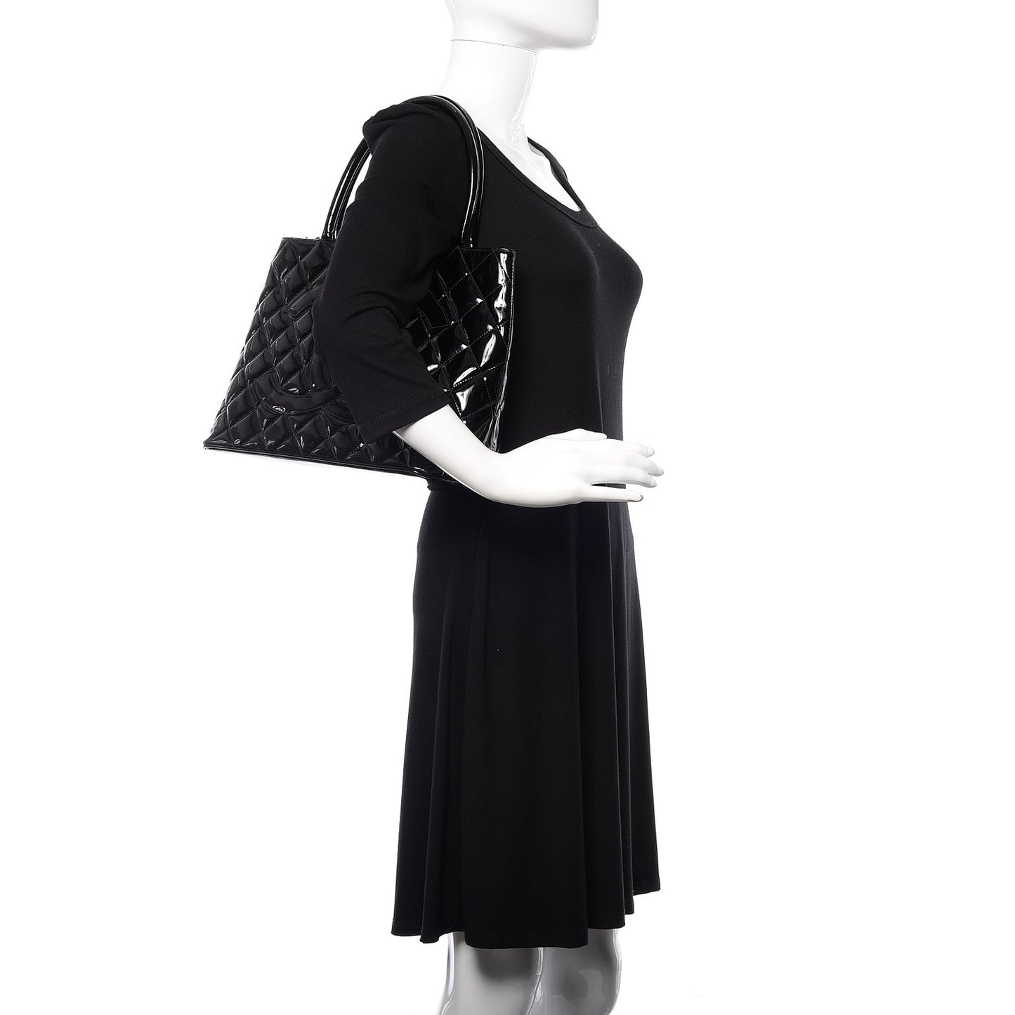 Patent Quilted Medallion Tote Black
