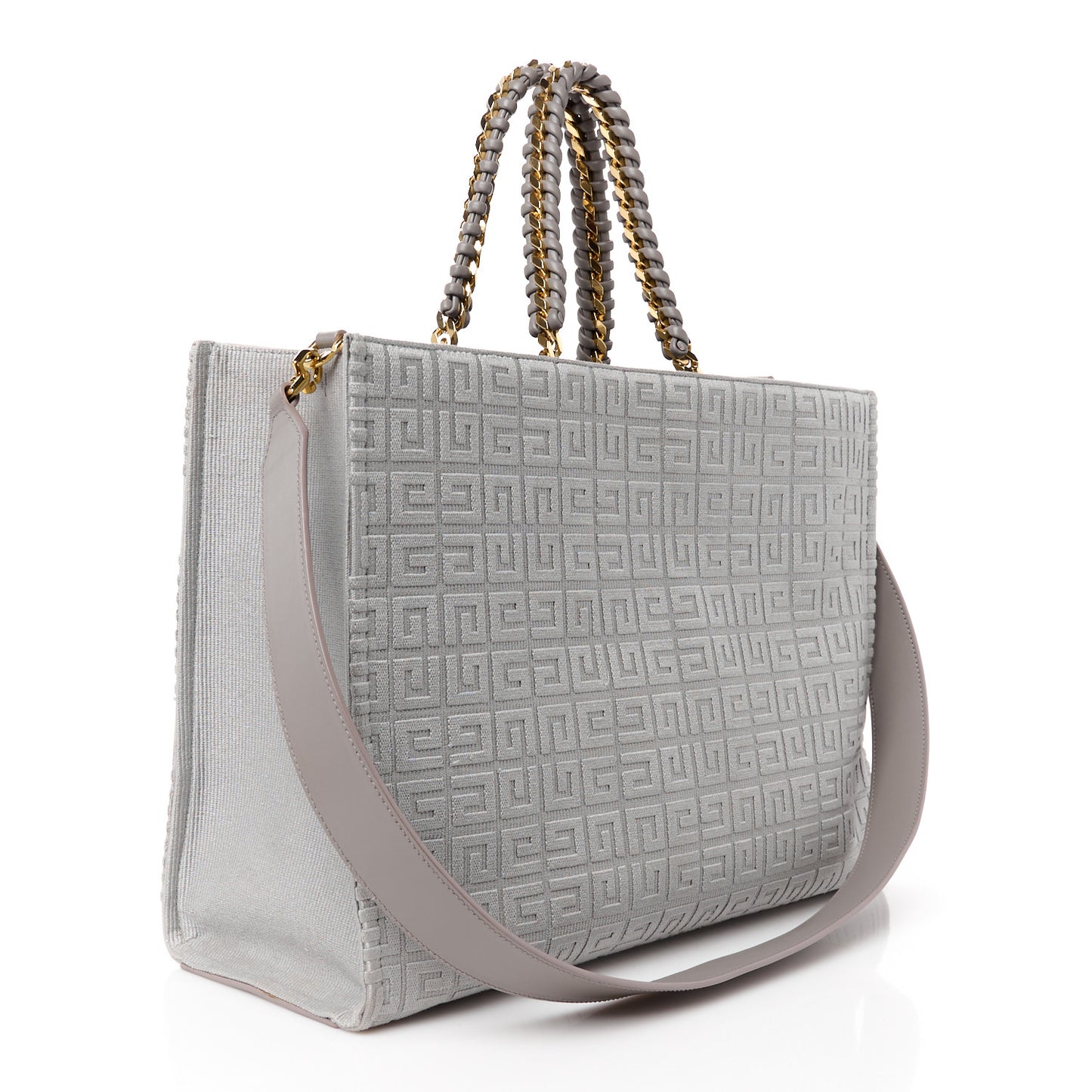 Canvas Jacquard 4G Medium Chain Tote Stone Grey