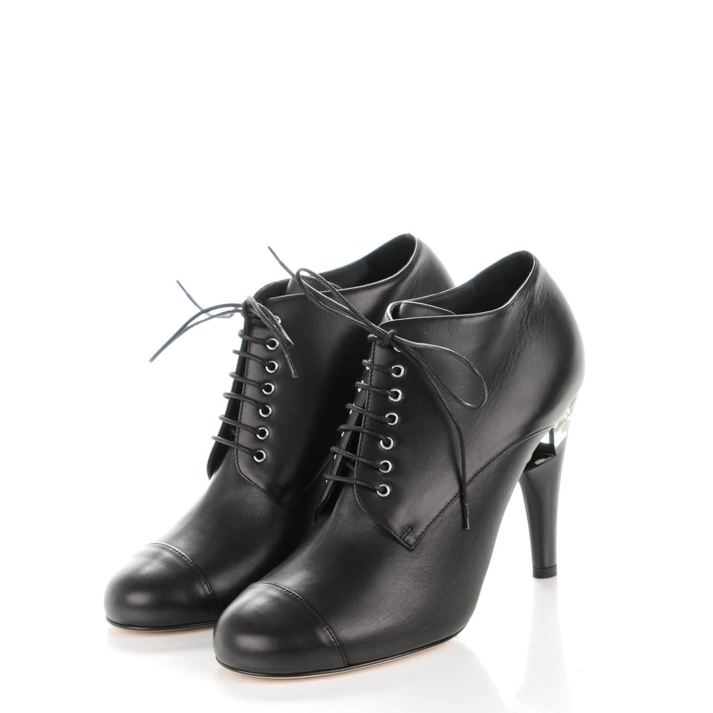 Lambskin Pearl Lace Up Booties 38 Black