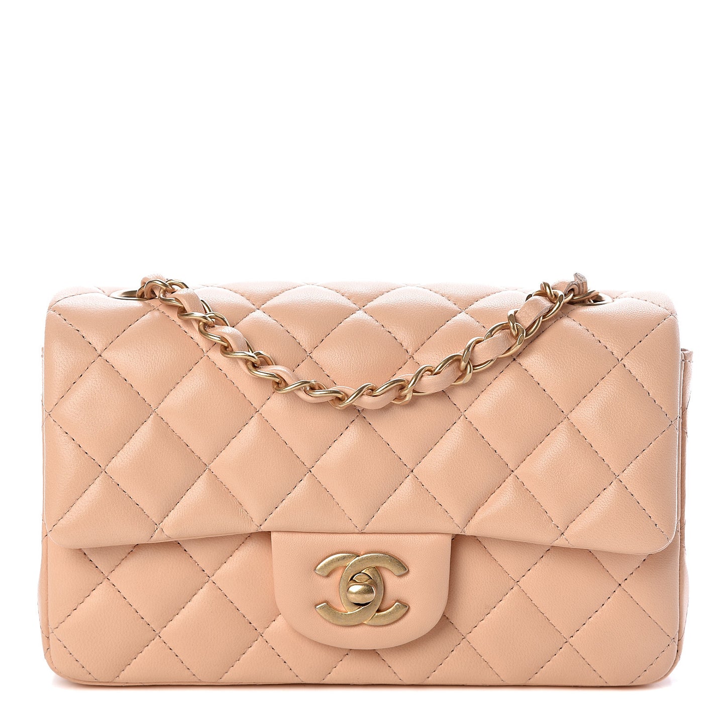 Lambskin Quilted Mini Rectangular Flap Beige