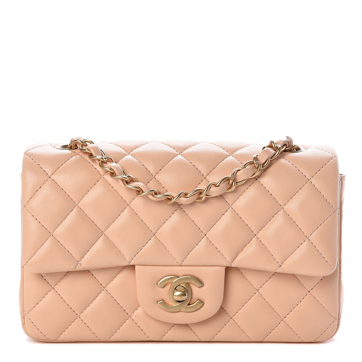 Chanel Lambskin Quilted Mini Rectangular Flap Beige 1 of 15
