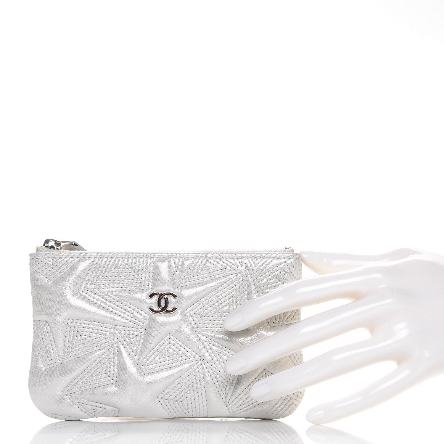 Chanel Metallic Lambskin Star Embossed Coin Purse Case Silver 2 of 12
