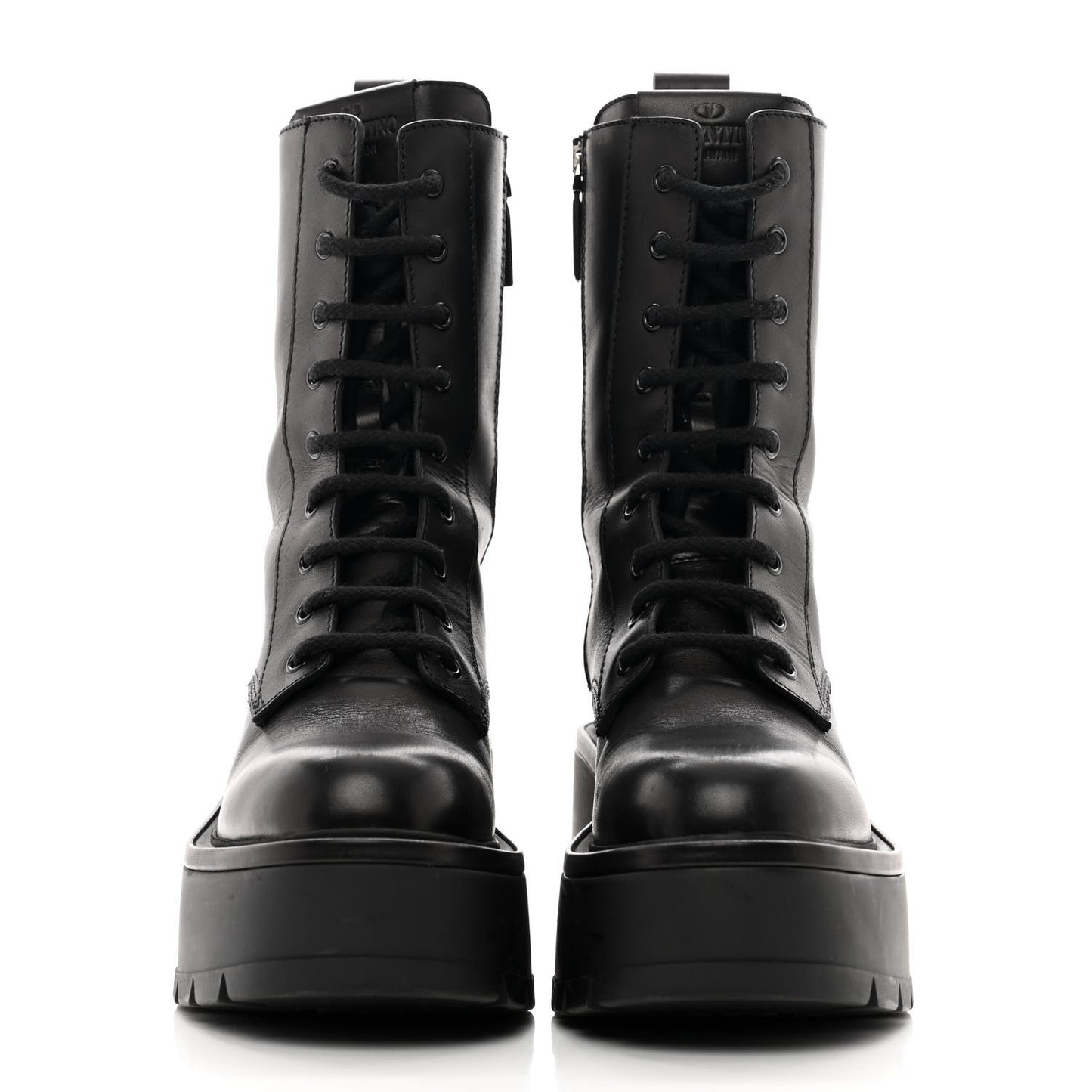 Calfskin VLOGO Uniqueform 55/85mm Flatform Lace Up Boots 37 Black