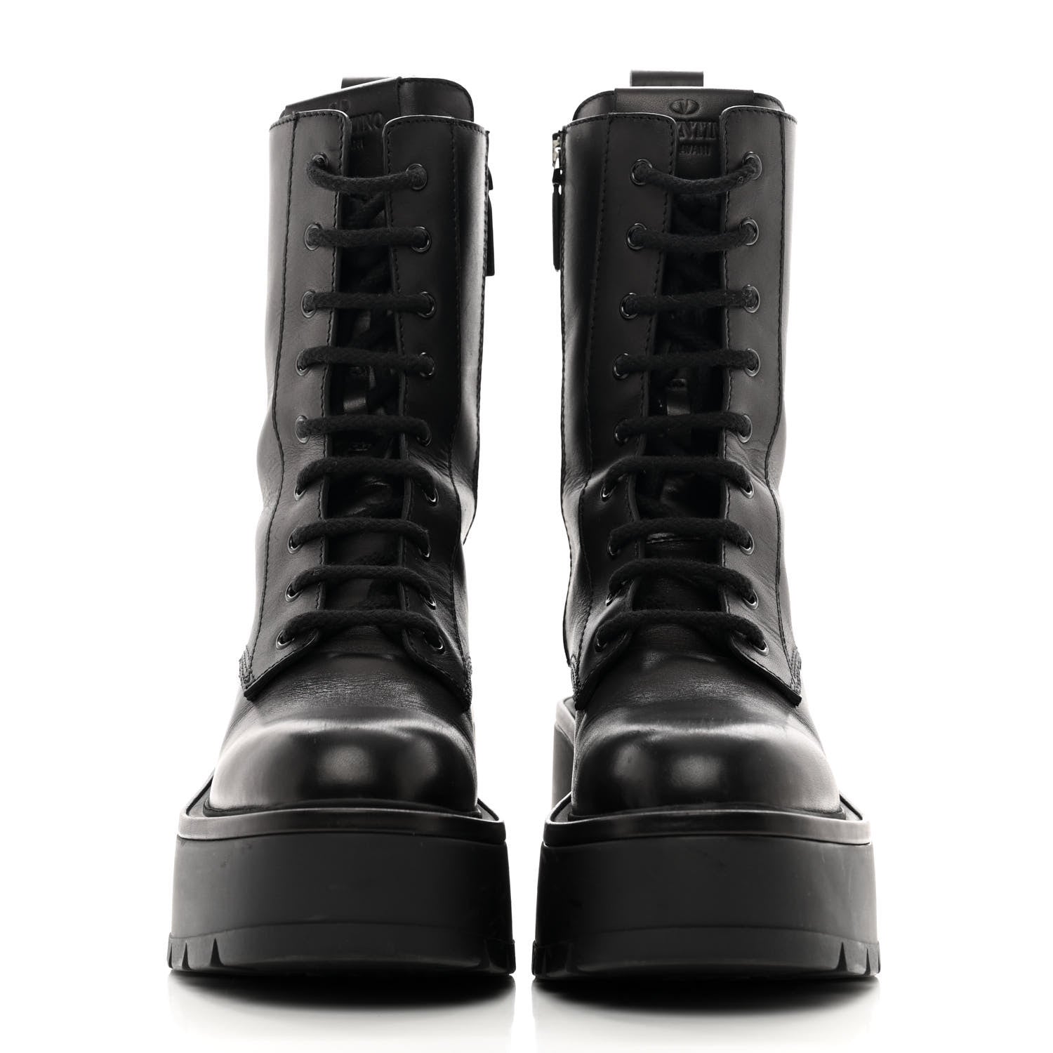 Valentino Garavani Calfskin VLOGO Uniqueform 55/85mm Flatform Lace Up Boots 37 Black 2 of 8